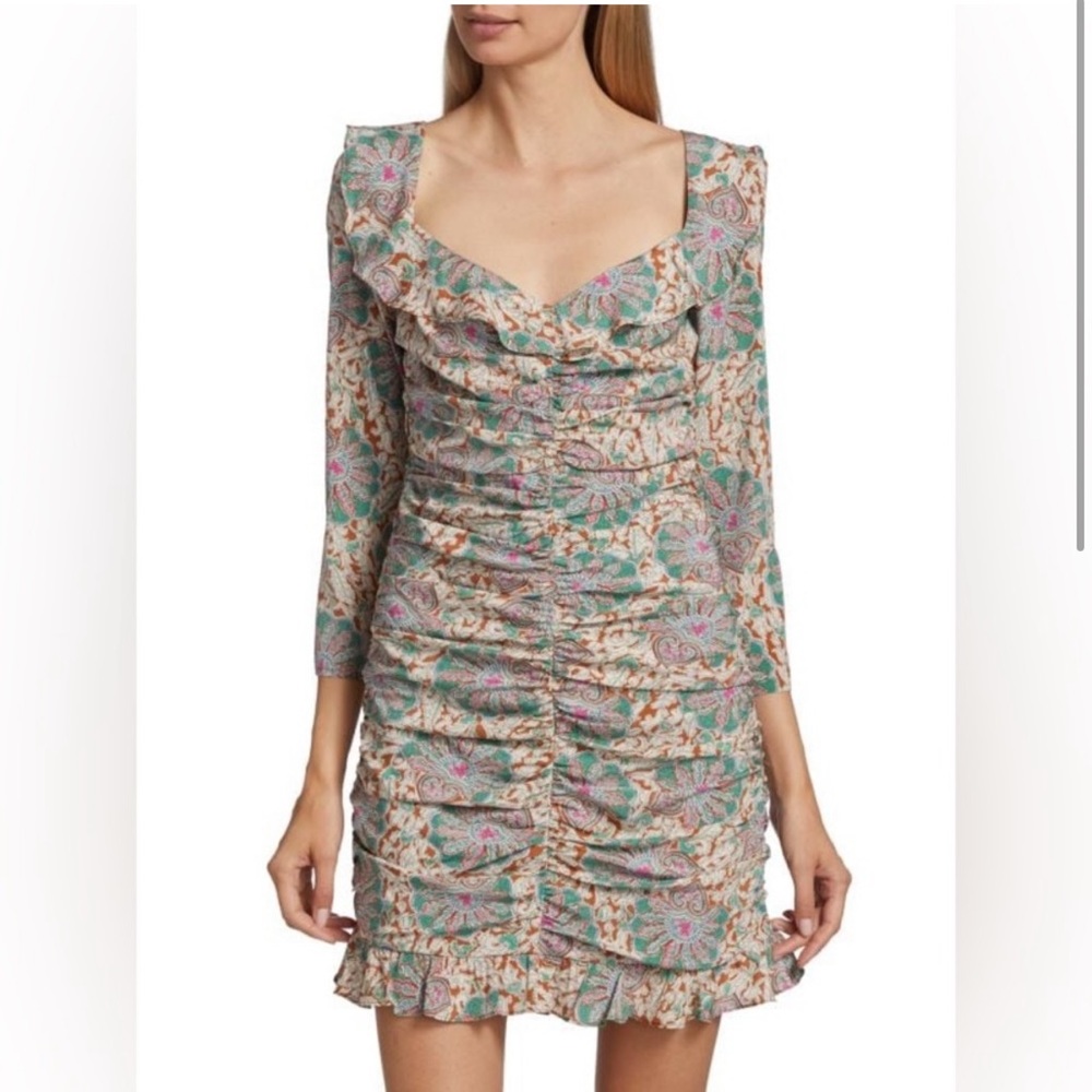 NWT Veronica Beard Lozano Floral Silk Ruched Minidress - Picture 3 of 9